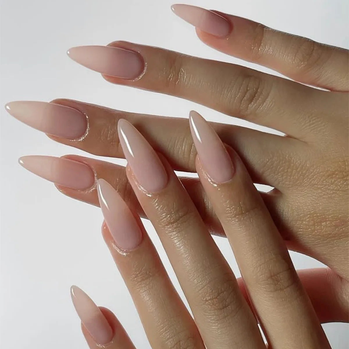 24pcs Long Almond French Tip Press-On Nails – Simple Full Cover Design