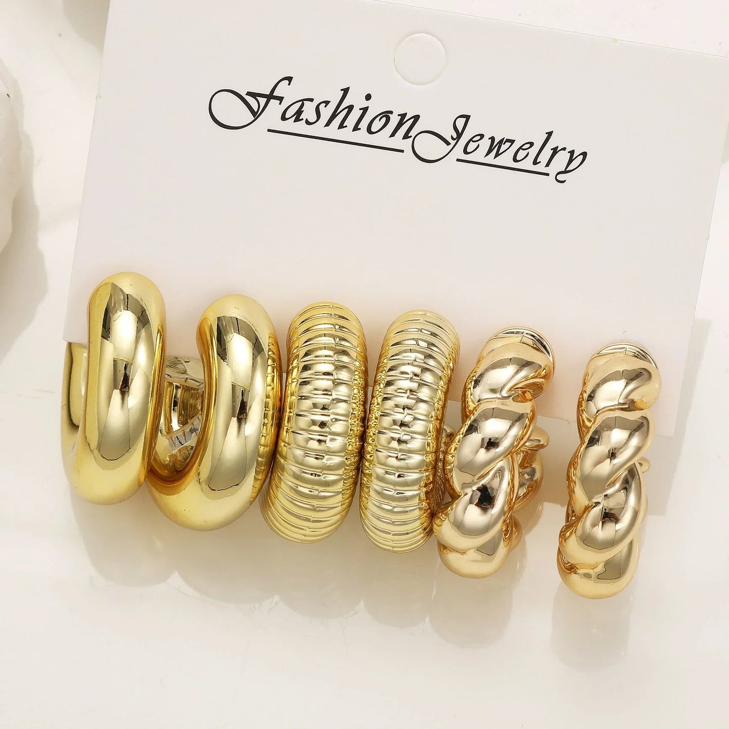 6-Piece Gold-Plated Waterdrop Hoop Earring Set – Chunky Minimalist Design for Women