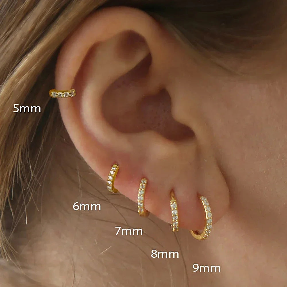 2-Piece Stainless Steel Minimalist Hoop Earrings – Crystal Zirconia Huggie for Cartilage, Helix, Tragus Piercing
