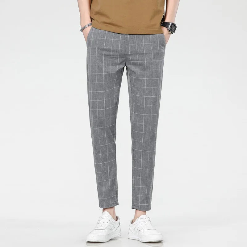 Men’s Slim-Fit Checkered Pants – Business Casual Elegance
