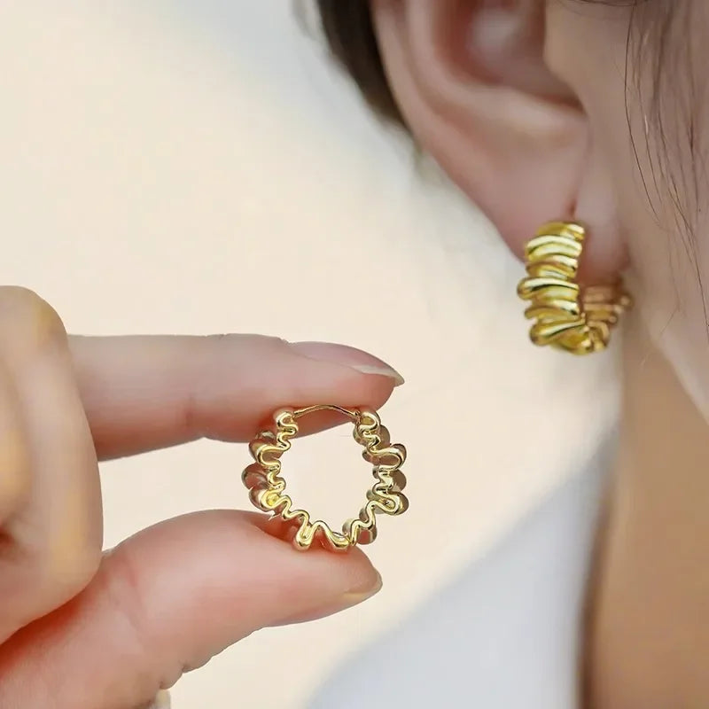 Vintage Stainless Steel Hoop Earrings – Chunky Round Design, Timeless Party Jewelry