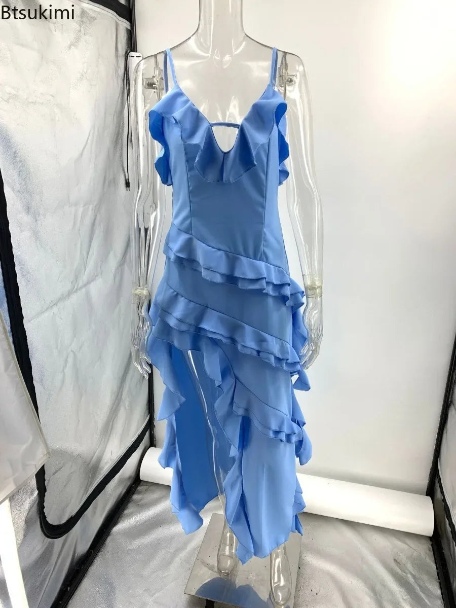 Elegant Women's V-Neck Maxi Dress – Sky Blue