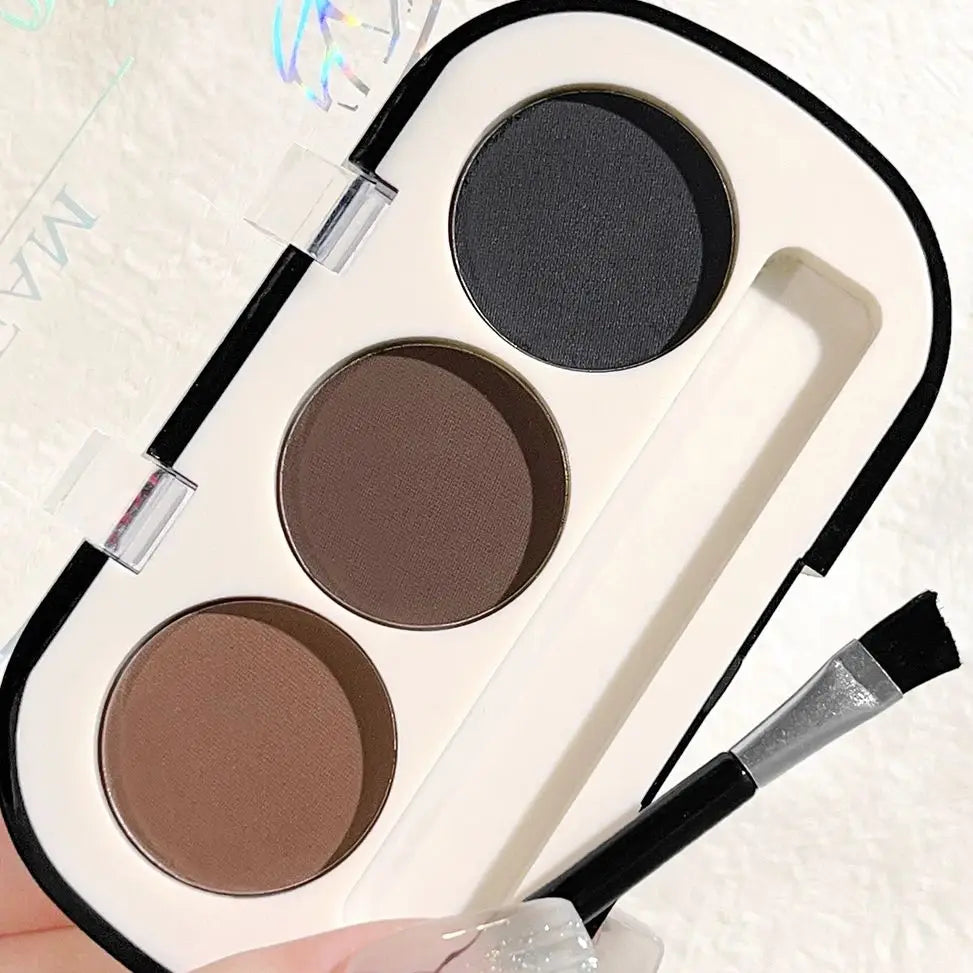3-Color Waterproof Brow Powder Palette with Brush – Natural Color, Long-Lasting, Sweatproof