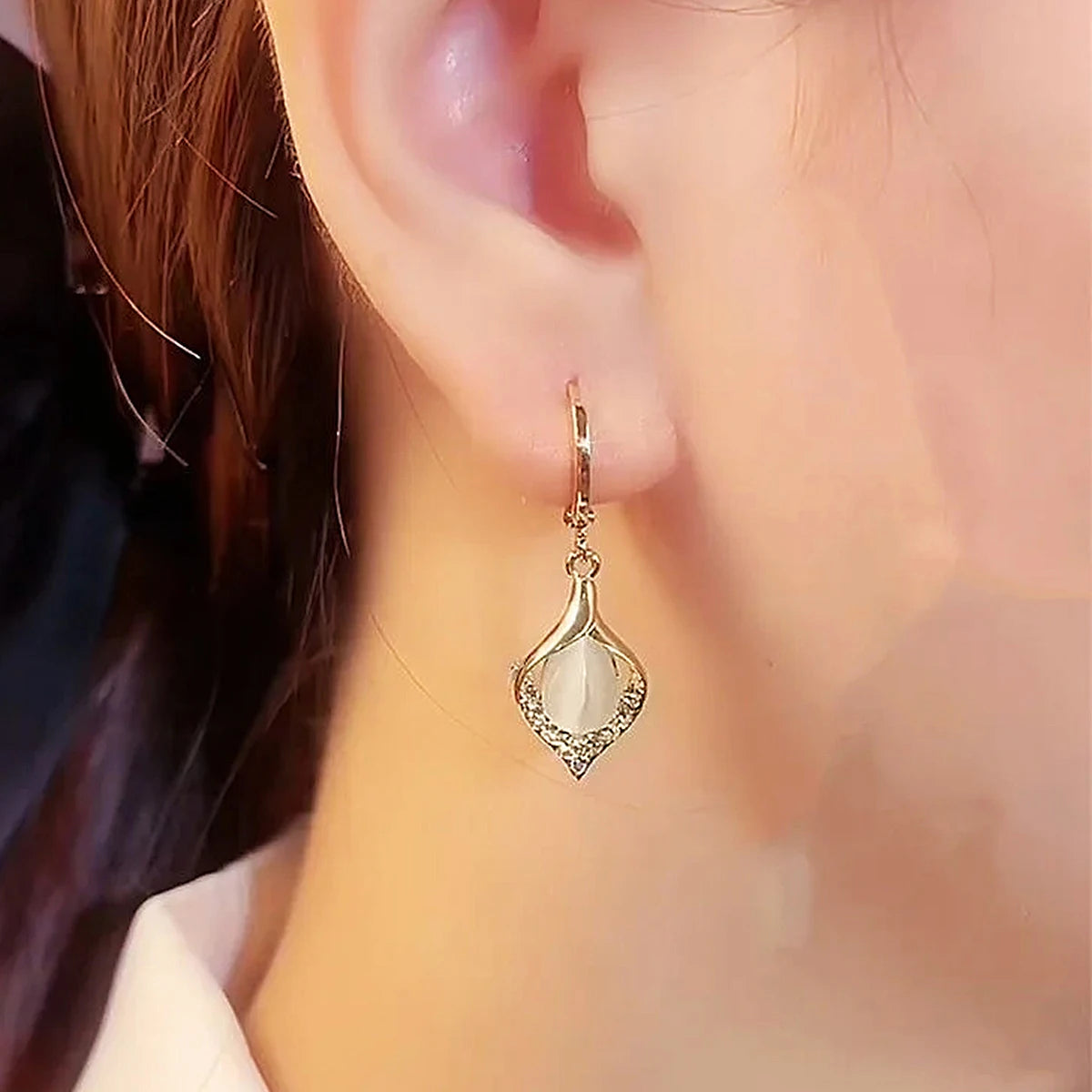 Angel Eyes Cat Eye Stone Earrings – Titanium Steel, Elegant Gift for Women