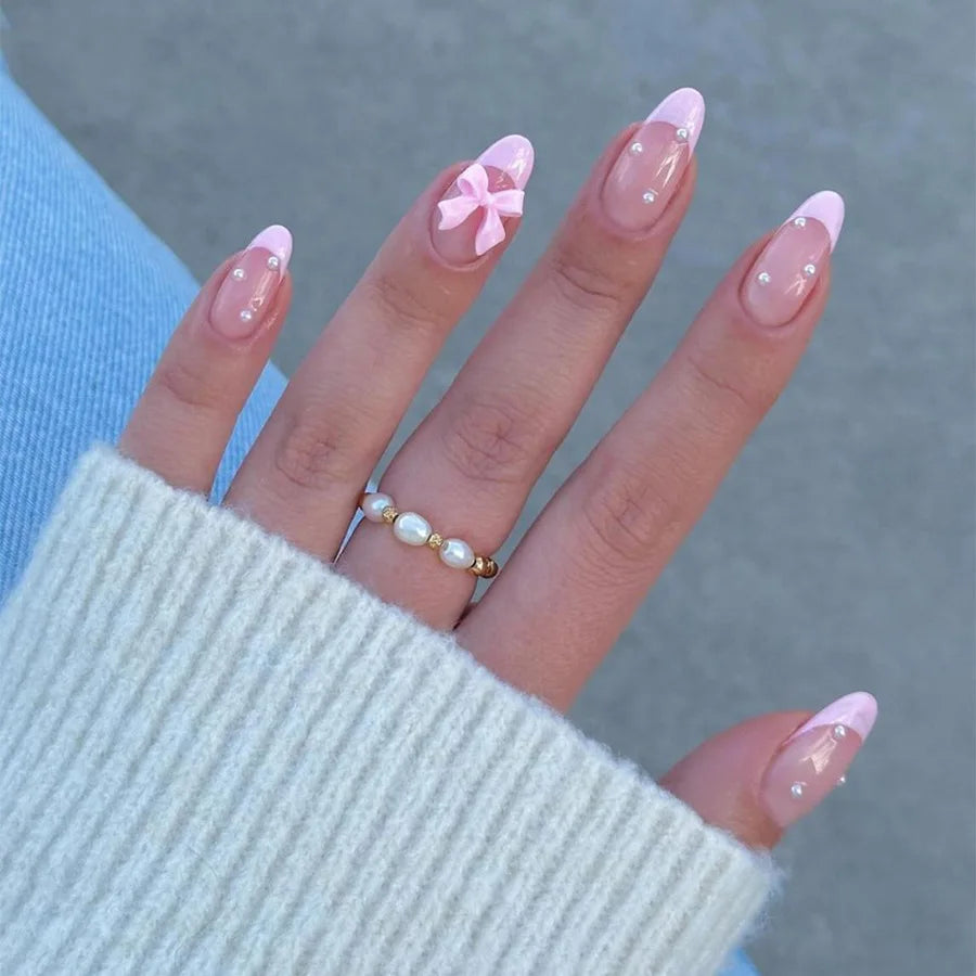 24pcs Long Almond French Tip Press-On Nails – Simple Full Cover Design
