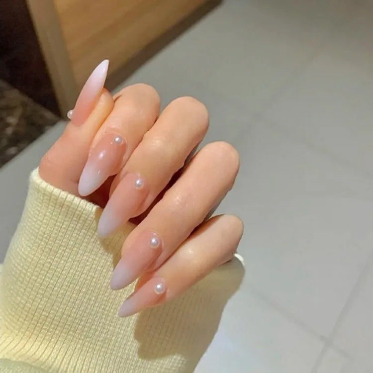24pcs Long Almond French Tip Press-On Nails – Simple Full Cover Design