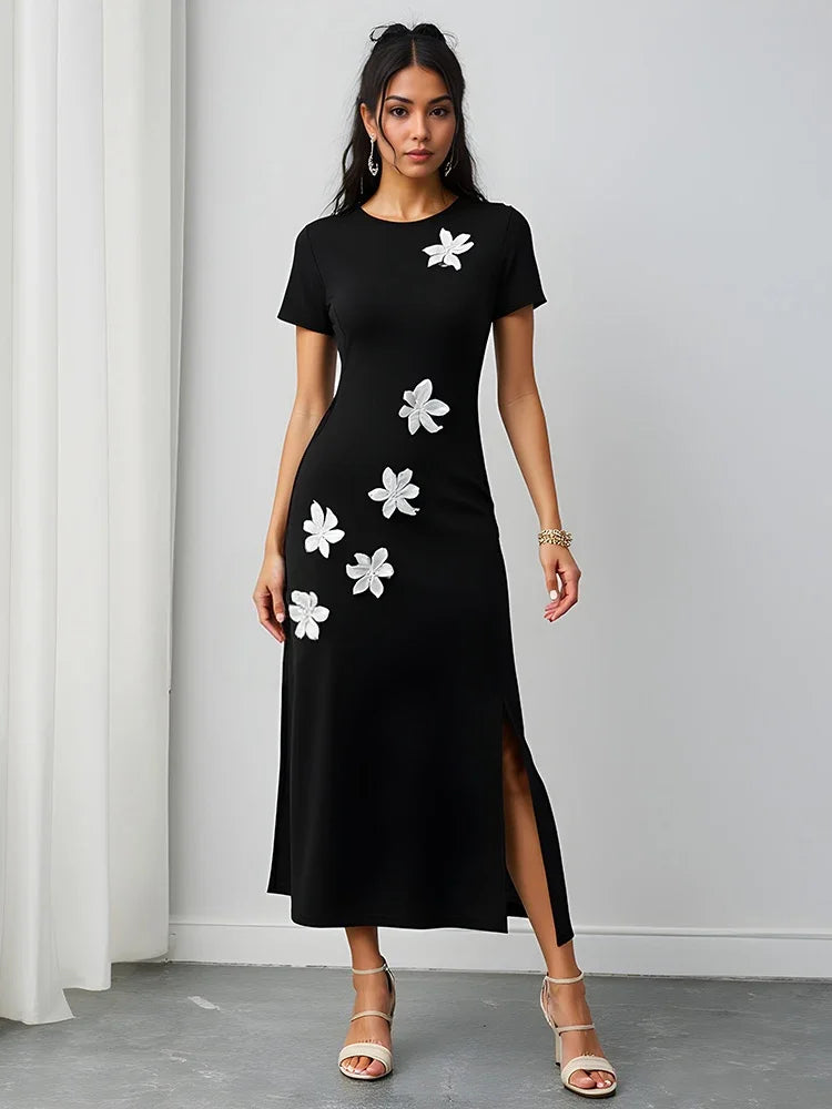Rafiah Women's Floral Office Dress – Mid-Calf, Slim Fit