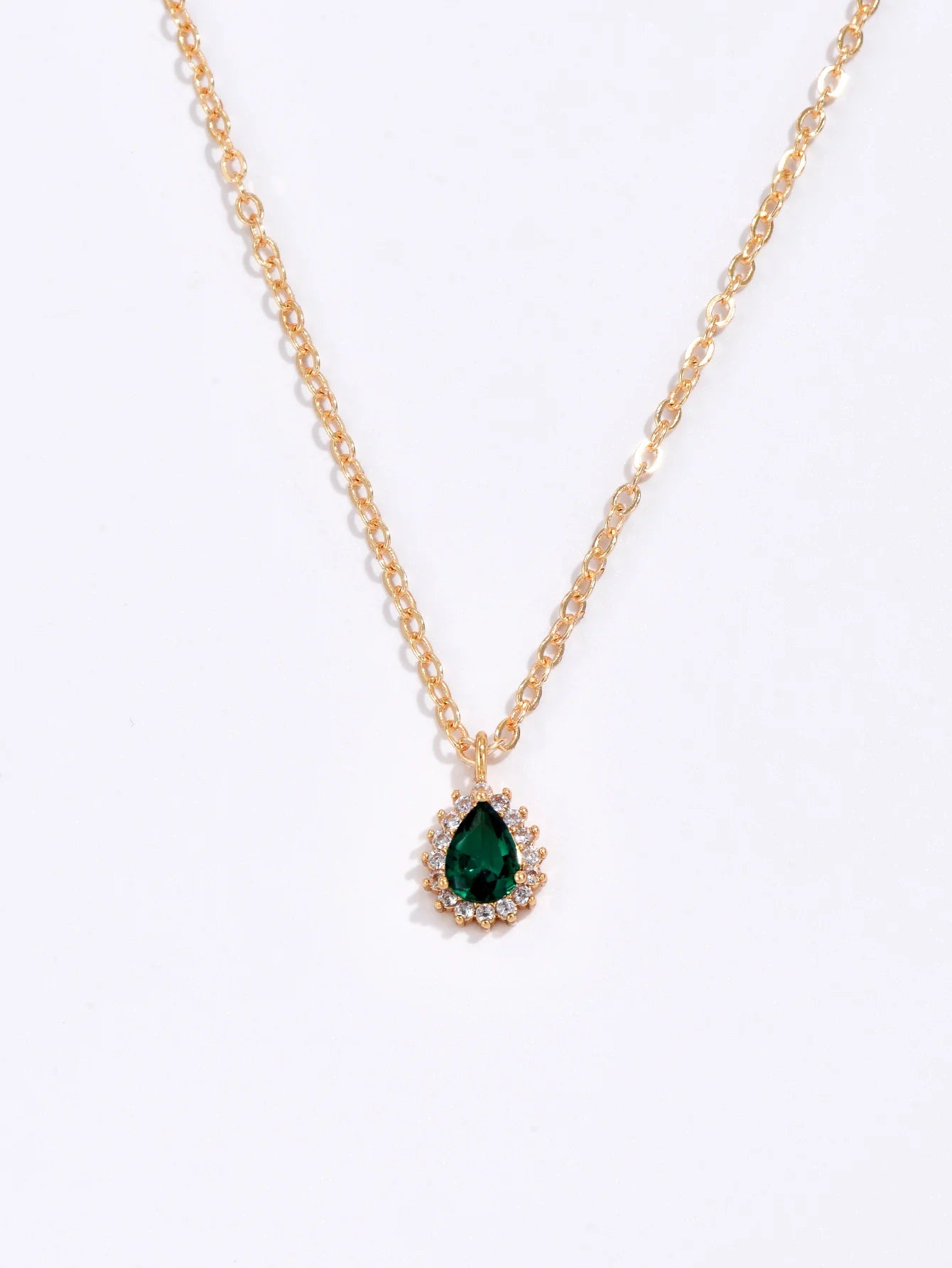 Water Drop Zircon Pendant Necklace – Inlaid Zircon on Polished Stainless Steel, Designed for Elegant Occasions