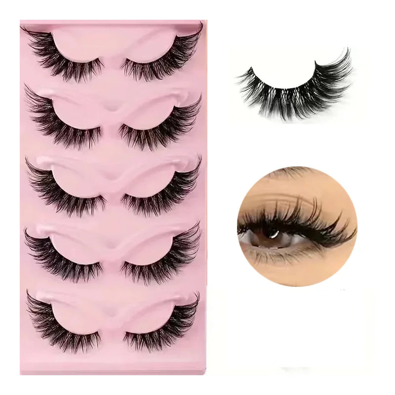 5 Pairs Cat Eye Style Lashes – Natural Look, Lightweight, Long-Lasting Wear