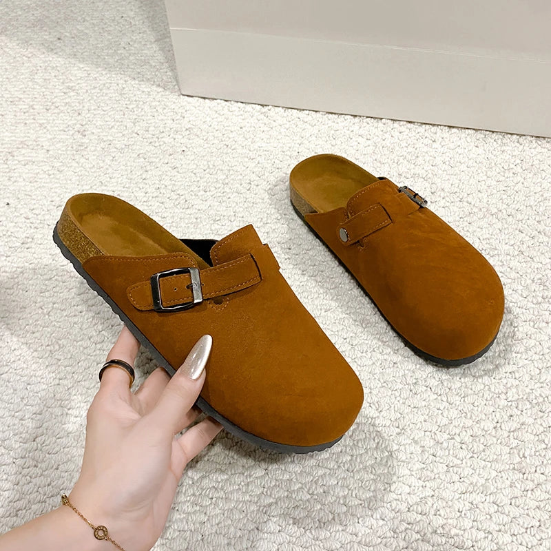 Classic Suede Mules & Clogs – Arch Support Cork Insole, Unisex Indoor/Outdoor Slides