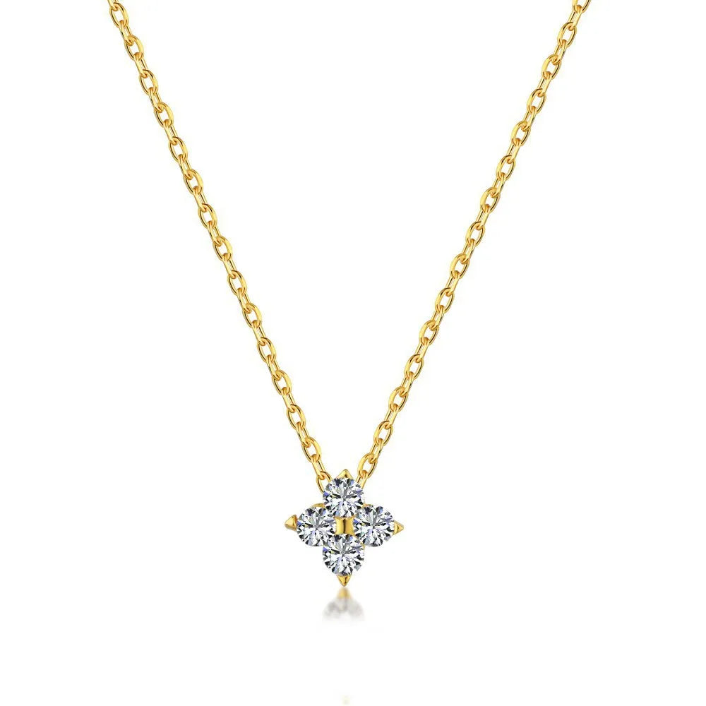 Four-Leaf Zircon Pendant Necklace – 18K Gold-Plated Stainless Steel, Exquisite Women's Jewelry Gift