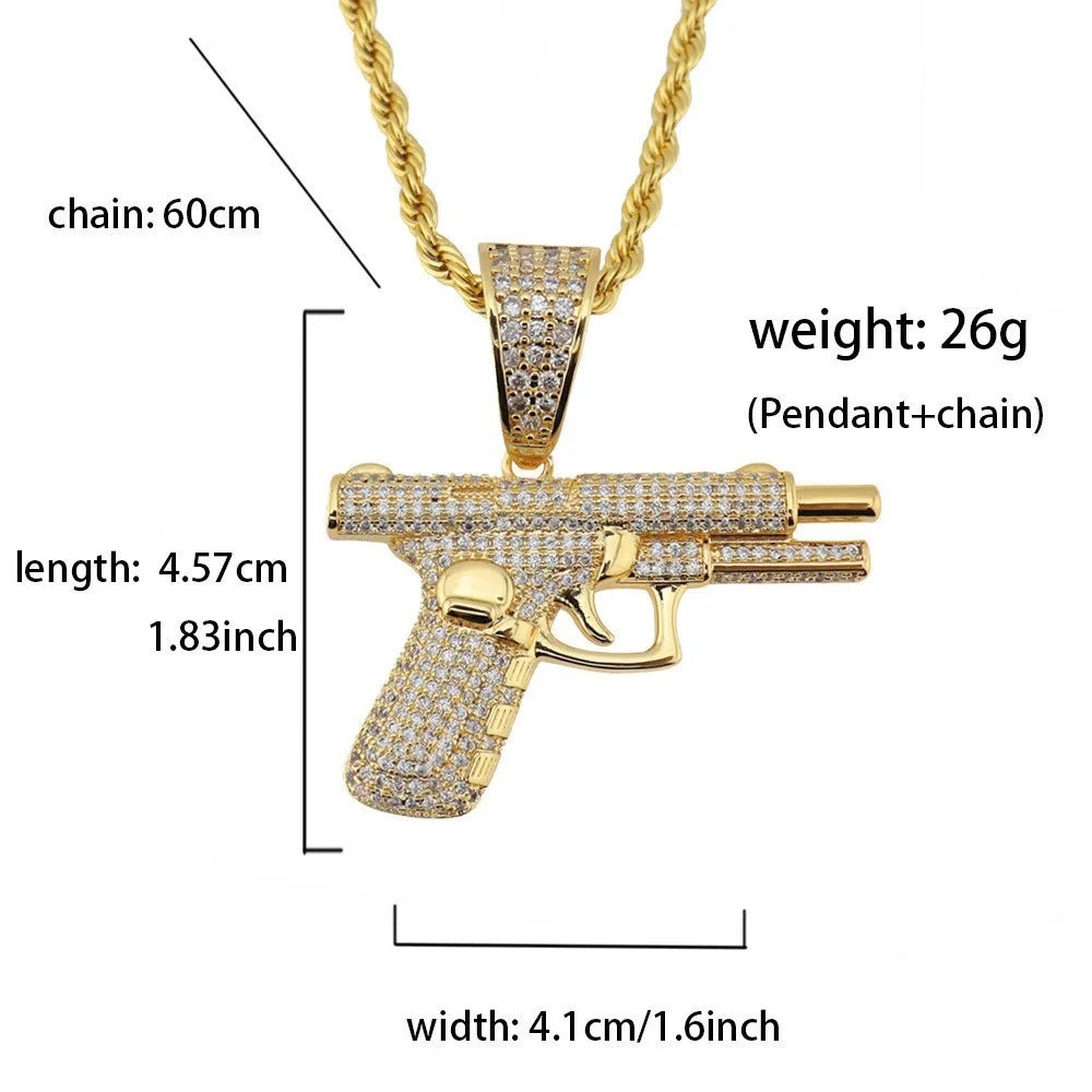Men’s Gold Pistol Pendant Necklace – Premium Stainless Steel, Bold Urban Style