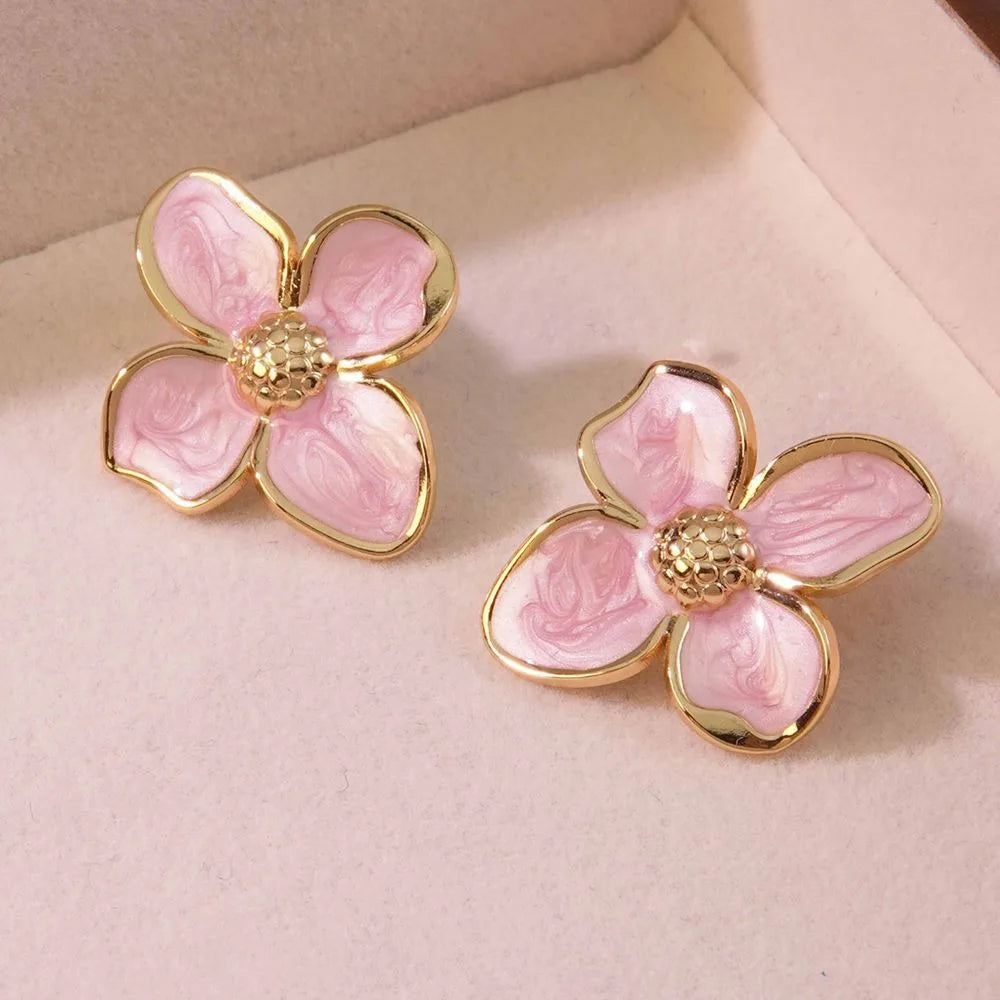 Cazador Flower Stud Earrings – 2-Piece Stainless Steel Set, Elegant Party & Wedding Jewelry
