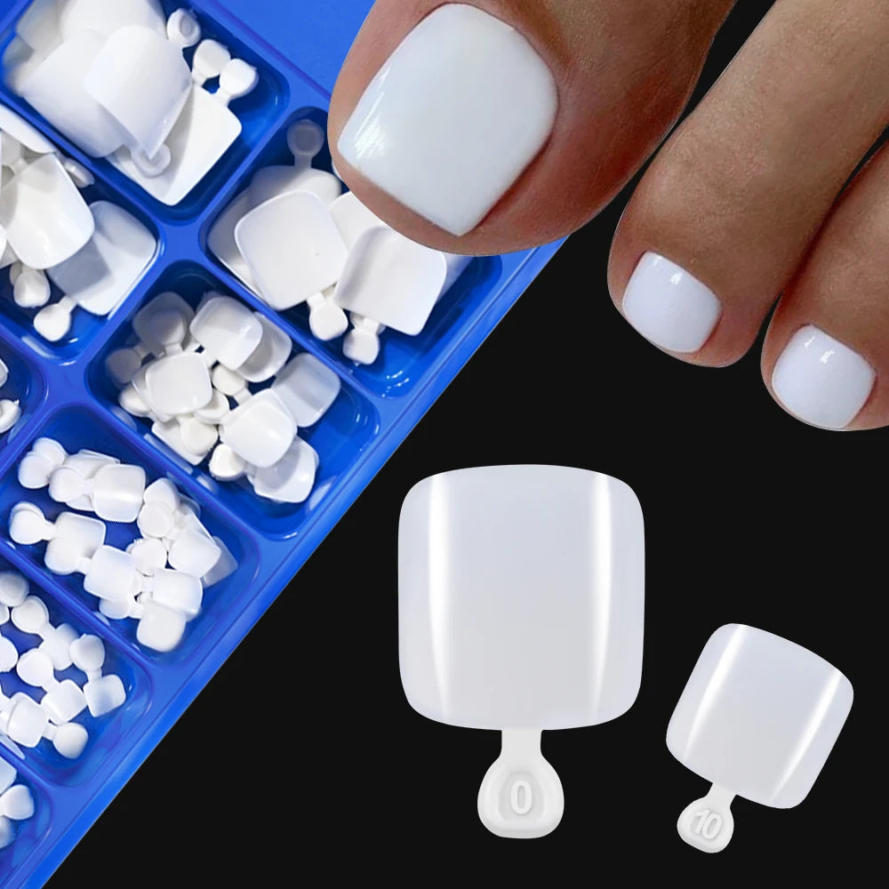 100pcs Natural White Press-On Toenails – Square Full Cover, Acrylic-Look False Nails