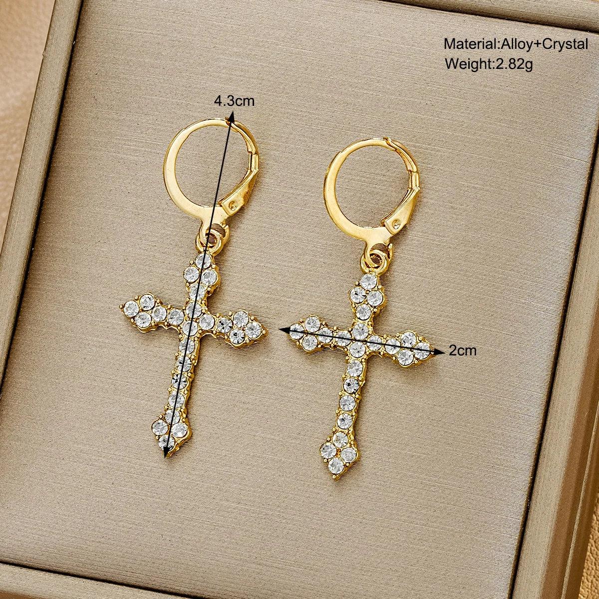Y2K Gothic Cross Hoop Earrings – Rhinestone & Zircon Crystal Drop Design for Women