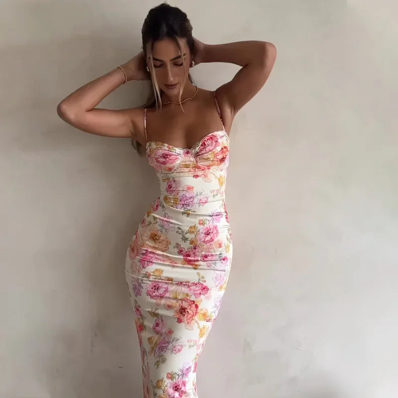 Women's European Style Summer Dress – Printed, Open-Back Tank Design, Slim Fit