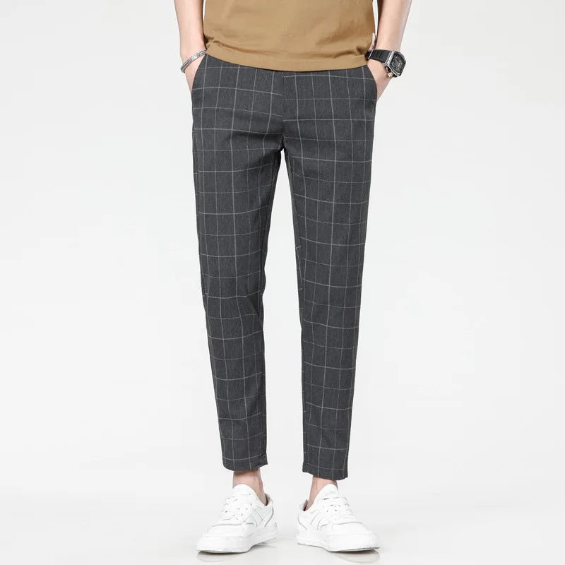 Men’s Slim-Fit Checkered Pants – Business Casual Elegance