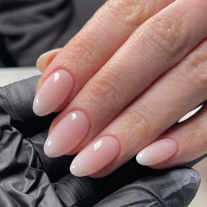 24pcs Long Almond French Tip Press-On Nails – Simple Full Cover Design
