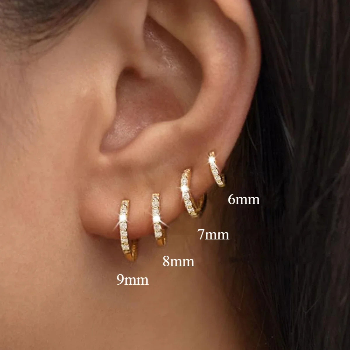 2-Piece Stainless Steel Minimalist Hoop Earrings – Crystal Zirconia Huggie for Cartilage, Helix, Tragus Piercing