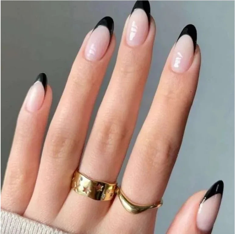 24pcs Long Almond French Tip Press-On Nails – Simple Full Cover Design