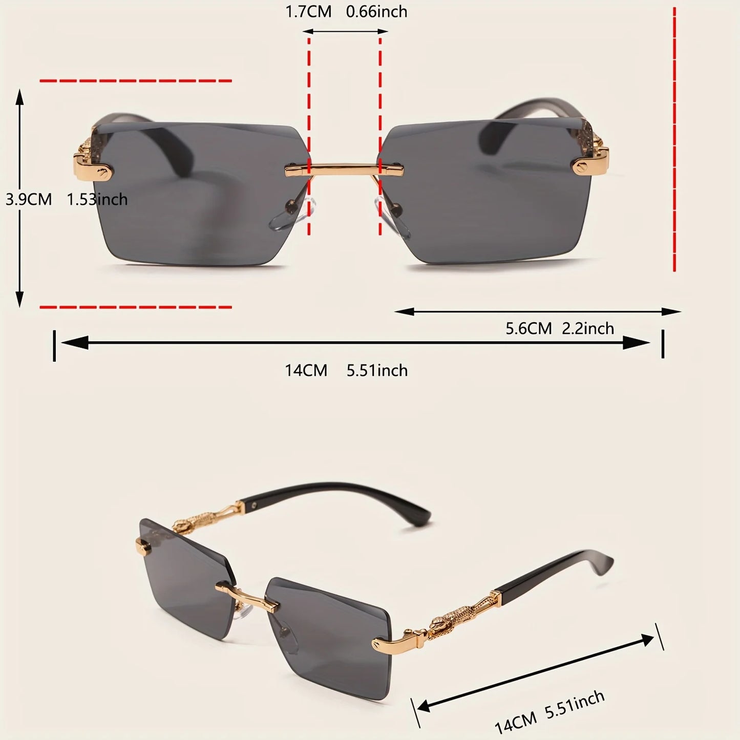 Classic Small Rectangle Sunglasses – Sleek Rimless Design for Beach and Travel