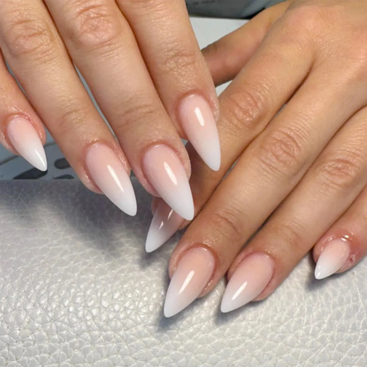 24pcs Long Almond French Tip Press-On Nails – Simple Full Cover Design
