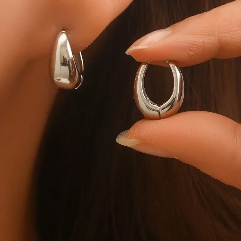 Vintage Stainless Steel Hoop Earrings – Chunky Round Design, Timeless Party Jewelry