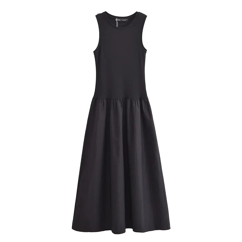 Women’s Khaki Long Dress – Sleeveless, Casual Chic