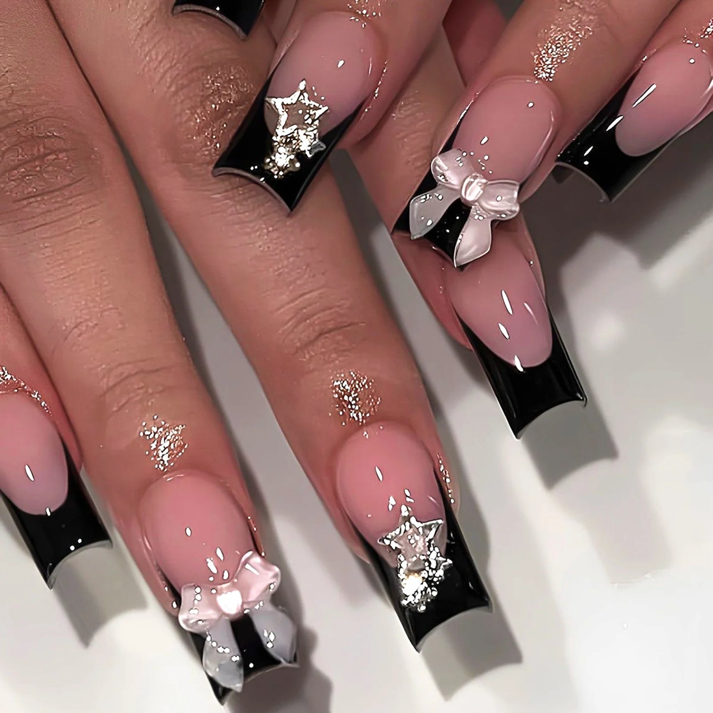 24pcs White French Press-On Nails – 3D Bowknot Design, Full Cover Wearable Set for Women