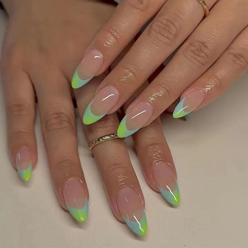 24pcs Long Almond French Tip Press-On Nails – Simple Full Cover Design