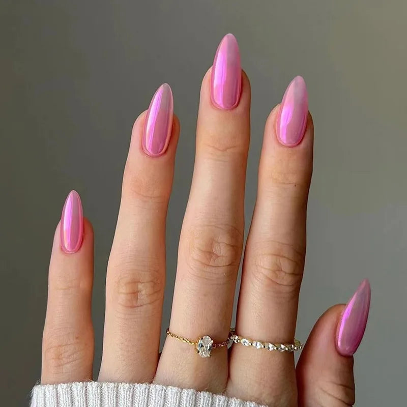 24pcs Long Almond French Tip Press-On Nails – Simple Full Cover Design