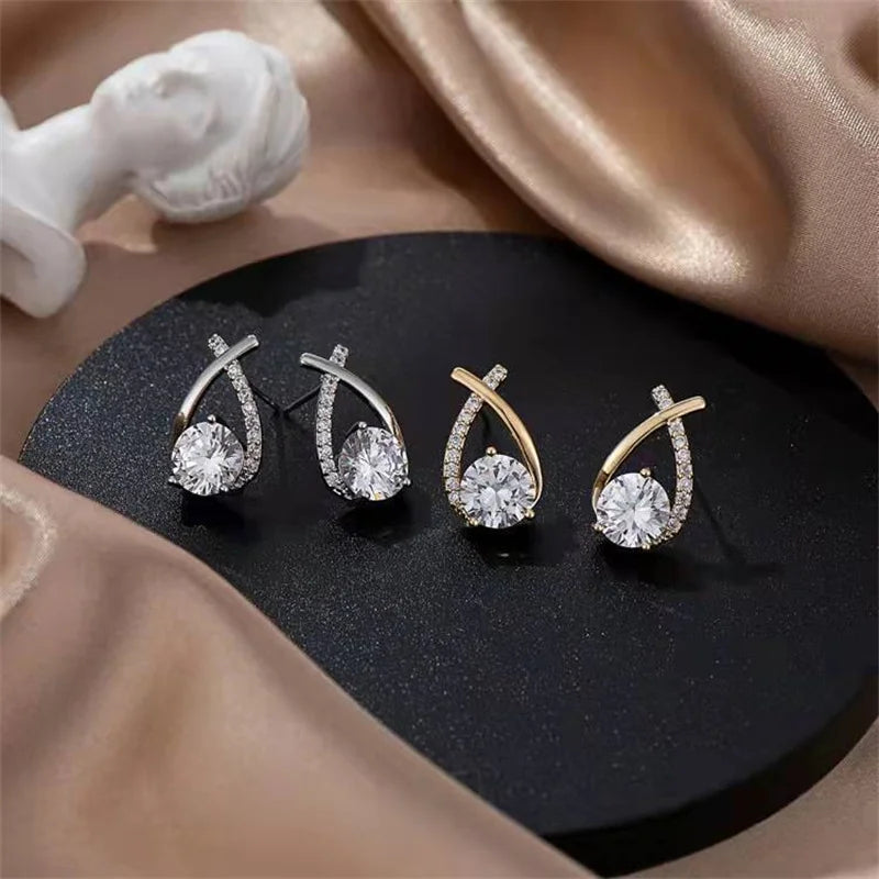 Elegant Cross Stud Earrings – Crystal Accents, Korean Style Fashion Jewelry for Women