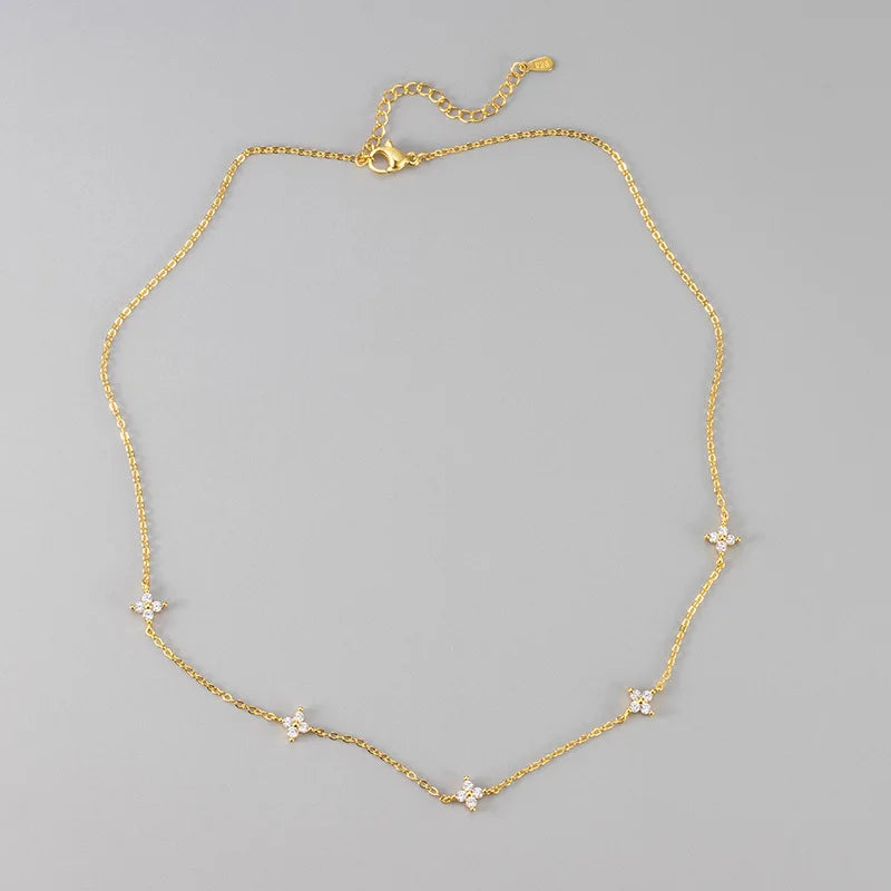 Four-Leaf Zircon Pendant Necklace – 18K Gold-Plated Stainless Steel, Exquisite Women's Jewelry Gift