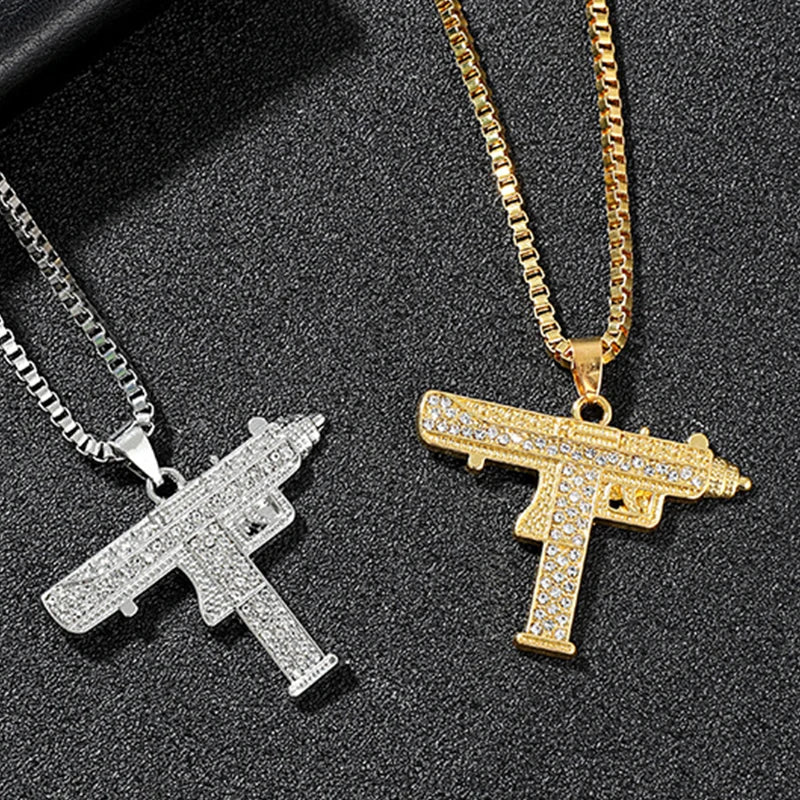 Men’s Gold Pistol Pendant Necklace – Premium Stainless Steel, Bold Urban Style
