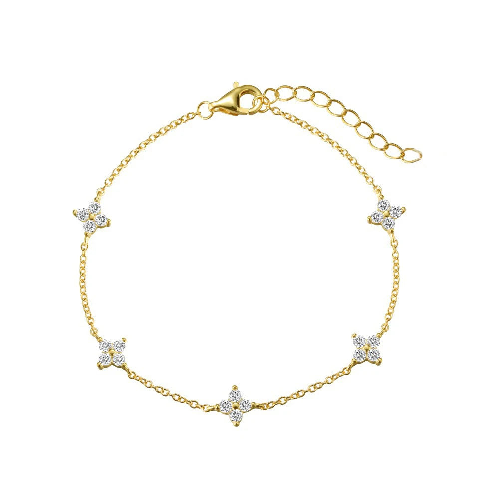 Four-Leaf Zircon Pendant Necklace – 18K Gold-Plated Stainless Steel, Exquisite Women's Jewelry Gift