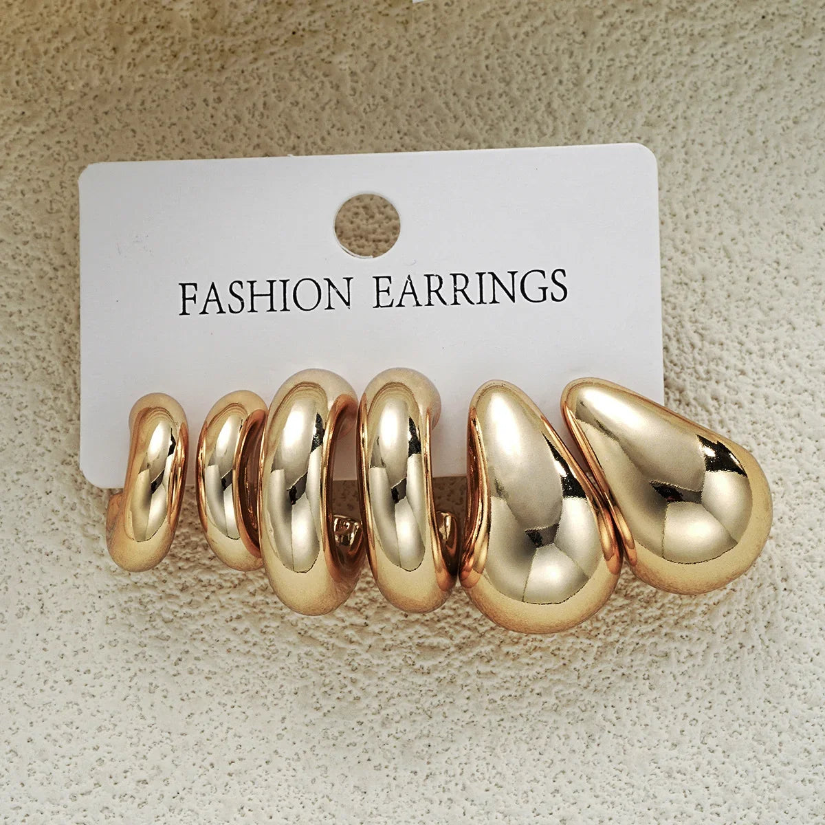 6-Piece Gold-Plated Waterdrop Hoop Earring Set – Chunky Minimalist Design for Women
