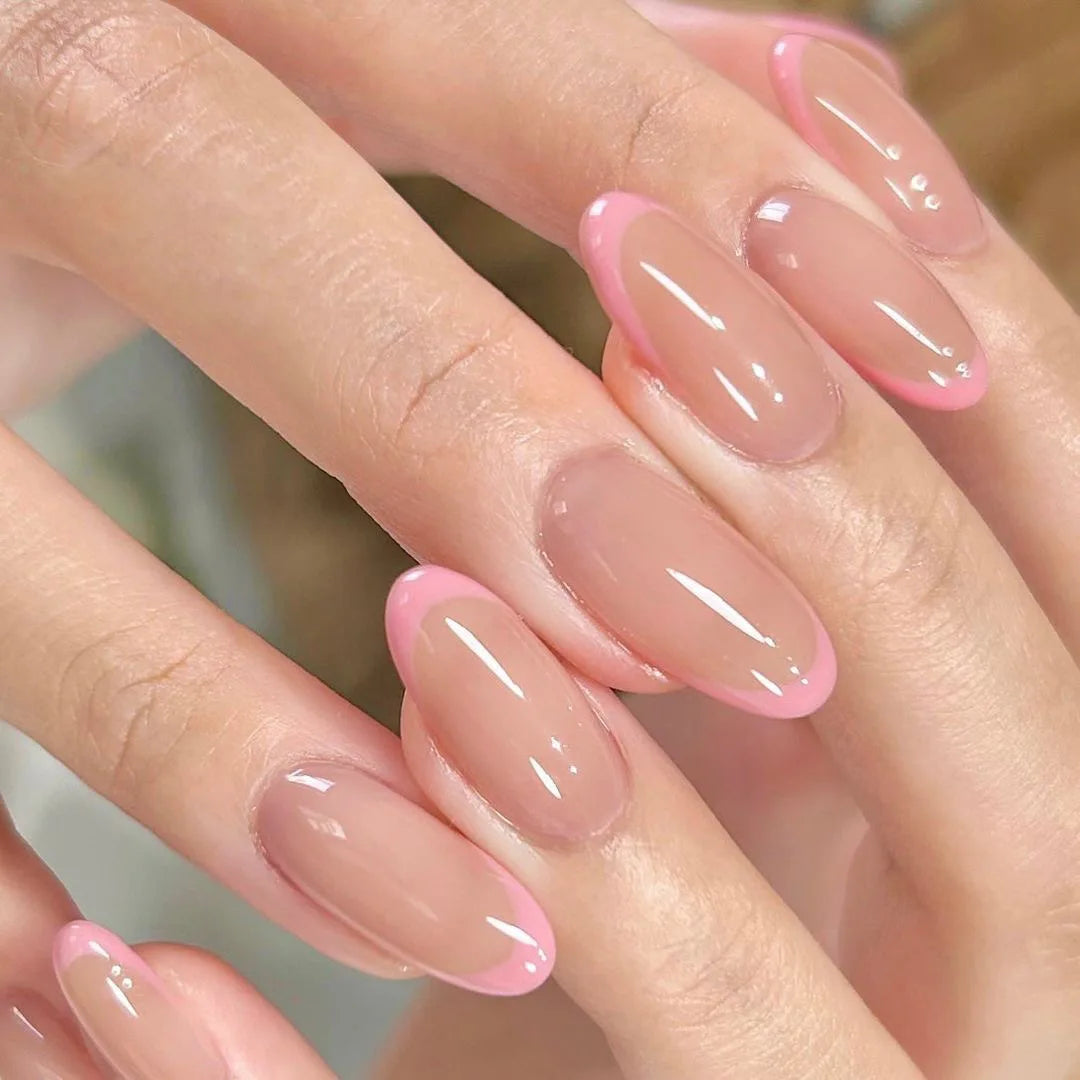 24pcs Long Almond French Tip Press-On Nails – Simple Full Cover Design