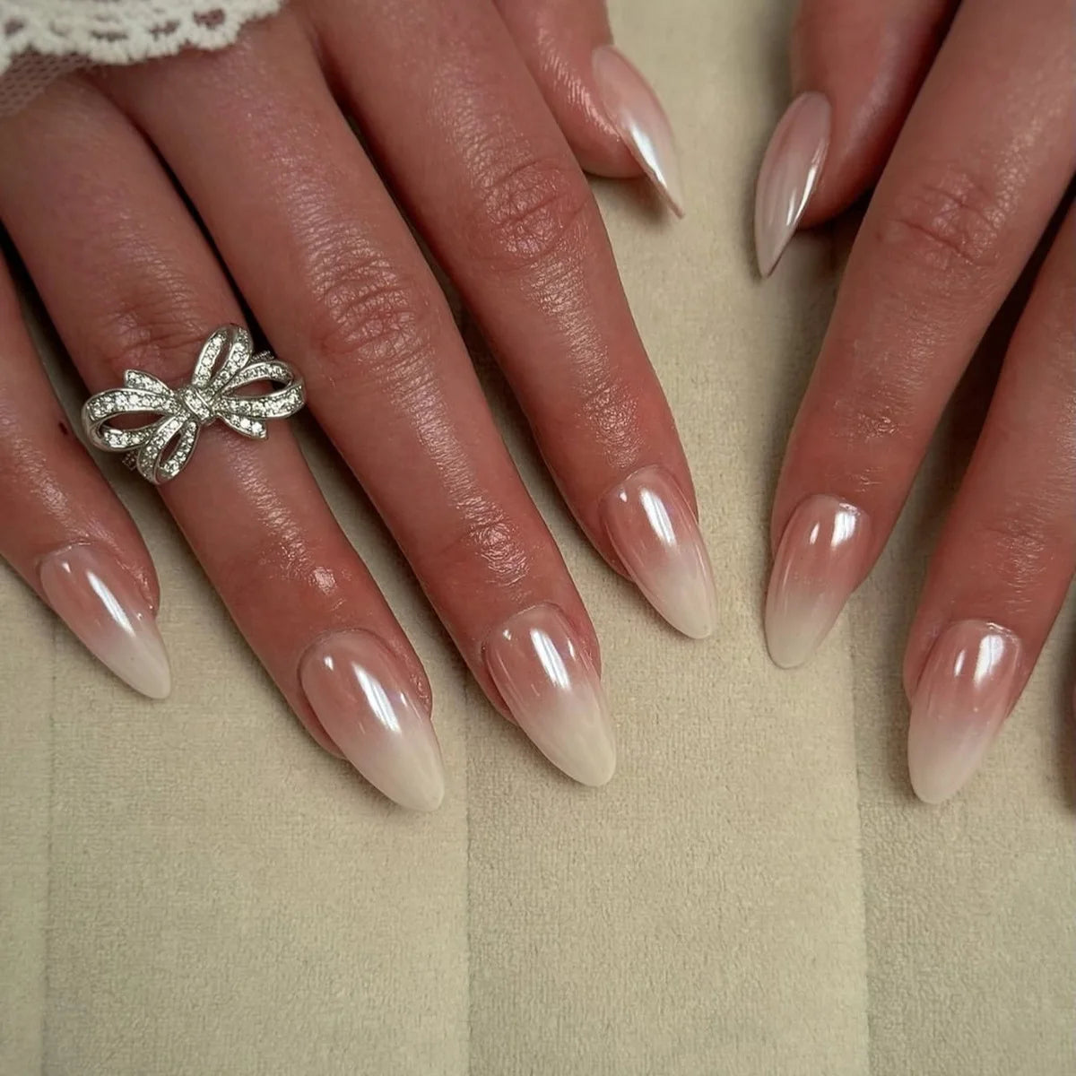 24pcs Long Almond French Tip Press-On Nails – Simple Full Cover Design