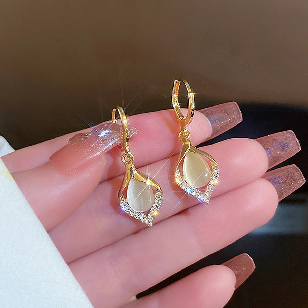 Angel Eyes Cat Eye Stone Earrings – Titanium Steel, Elegant Gift for Women
