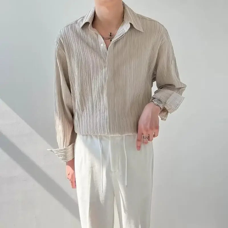 Trendy Striped Long-Sleeve Shirt – Modern Korean Fit