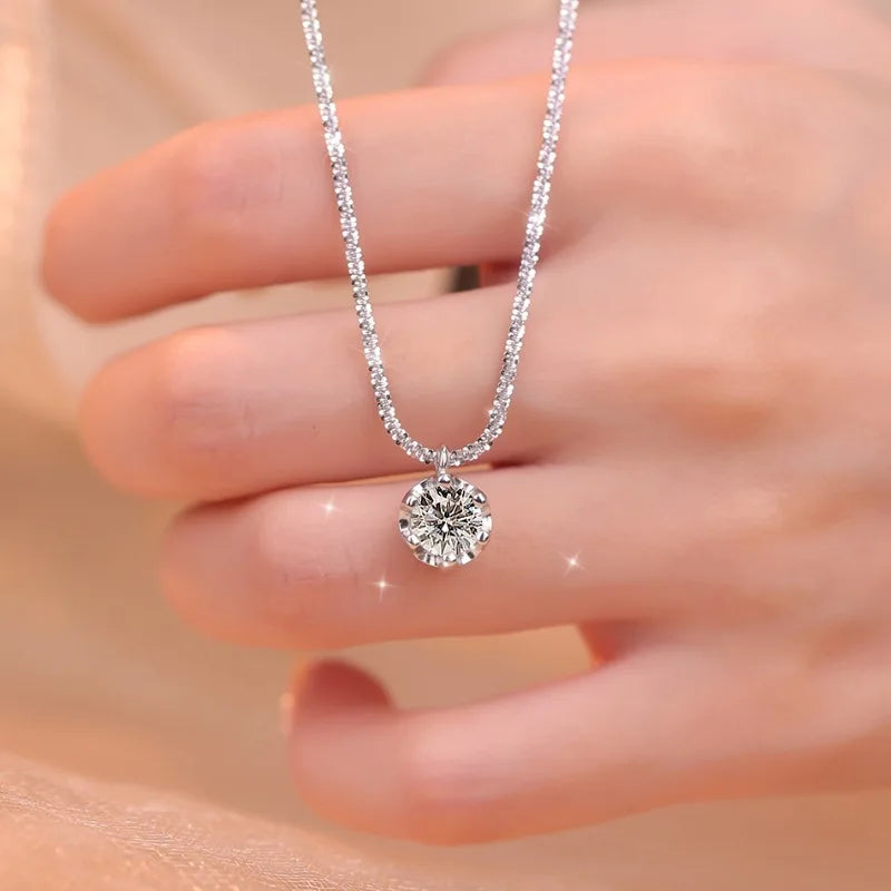 Elegant Moissanite Solitaire Pendant Necklace – 925 Sterling Silver with Dazzling Round Cut Stone (0.5–2CT)