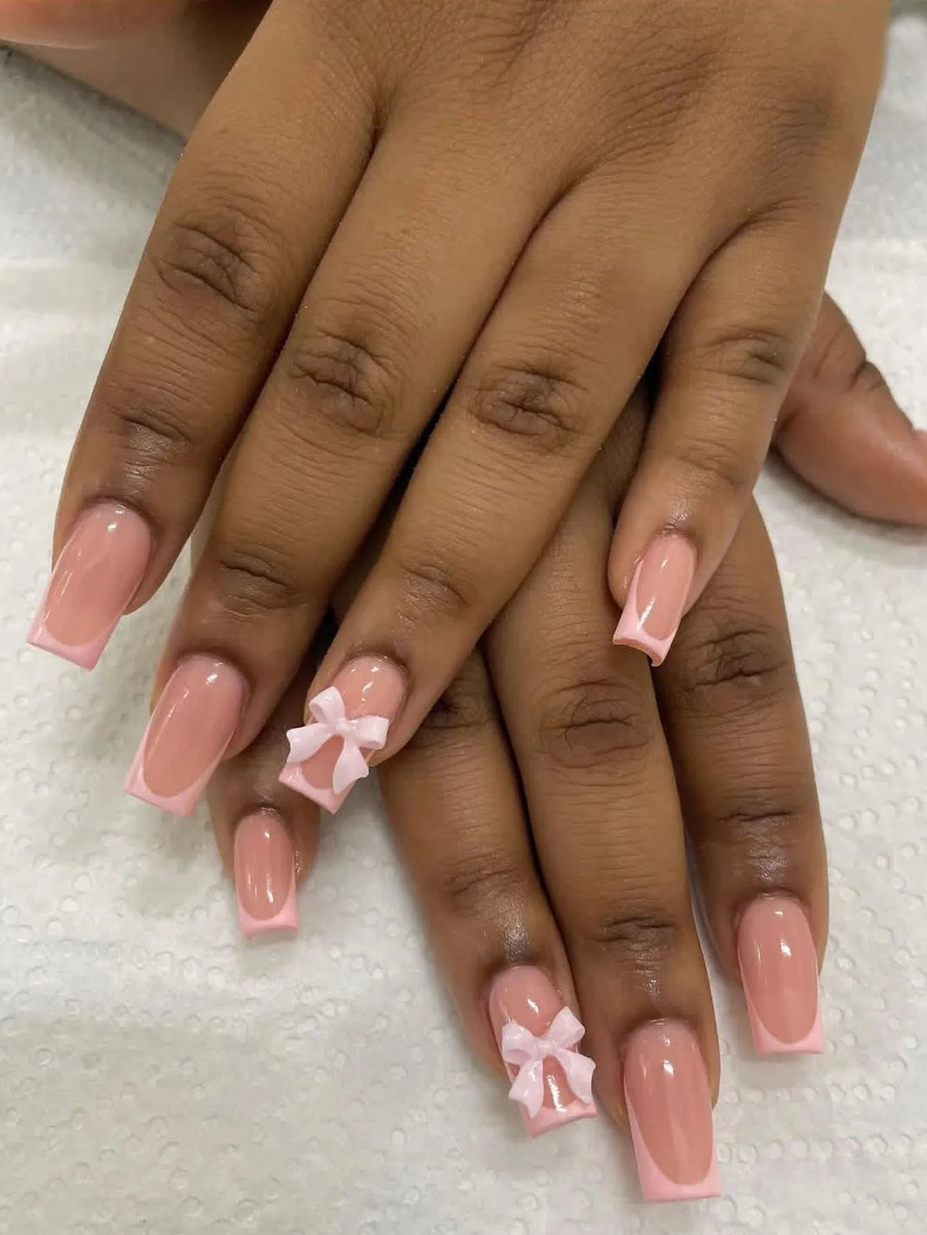 24pcs Medium Stiletto Press-On Nails – Pink Bowknot Fingertip Design, Full Cover Set