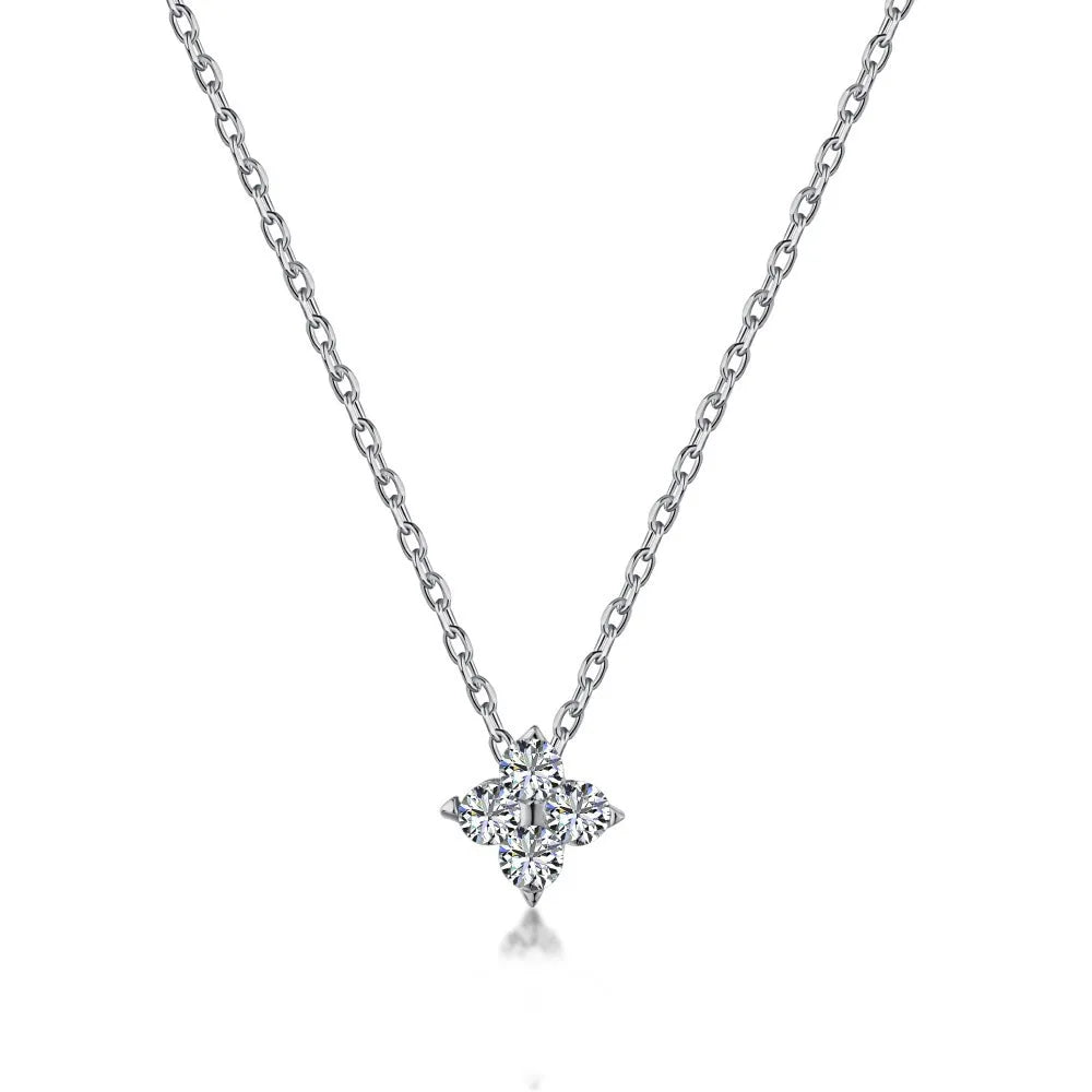 Four-Leaf Zircon Pendant Necklace – 18K Gold-Plated Stainless Steel, Exquisite Women's Jewelry Gift