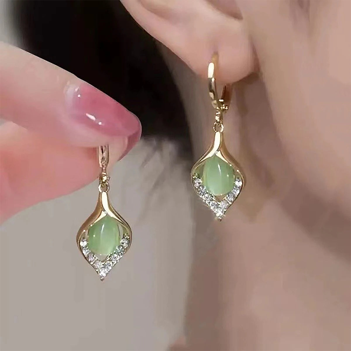 Angel Eyes Cat Eye Stone Earrings – Titanium Steel, Elegant Gift for Women