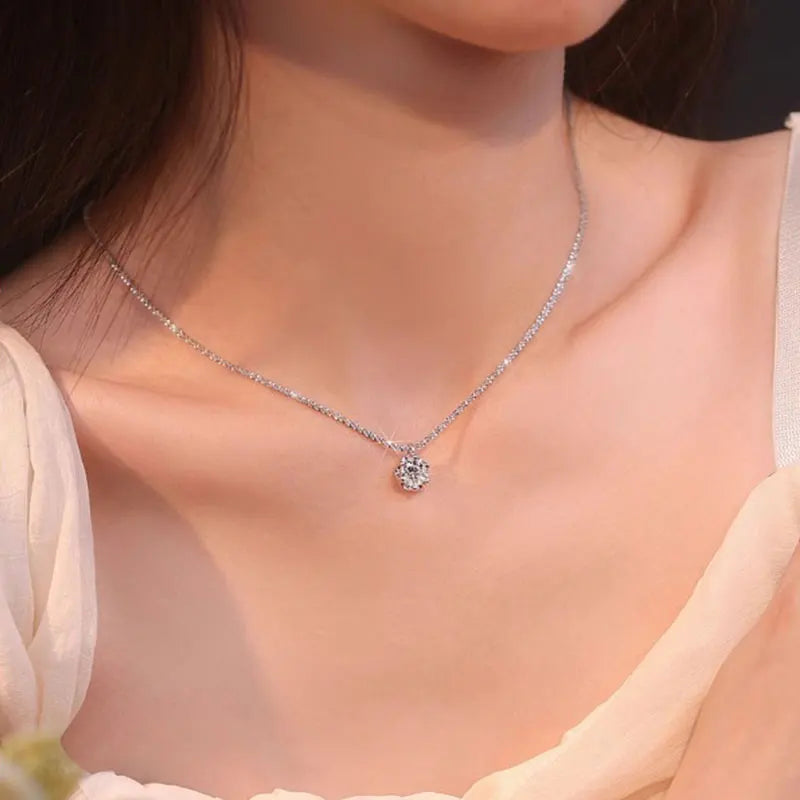 Elegant Moissanite Solitaire Pendant Necklace – 925 Sterling Silver with Dazzling Round Cut Stone (0.5–2CT)