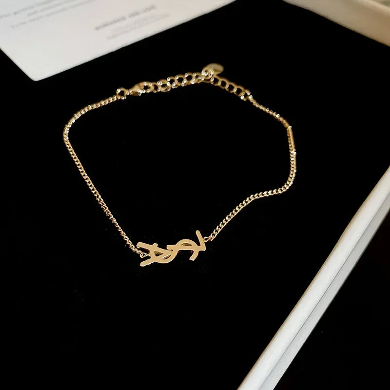 Metal Letter Necklace, Bracelet & Stud Earring Set – Sleek Minimalist Style