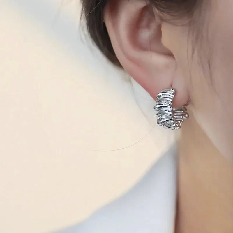 Vintage Stainless Steel Hoop Earrings – Chunky Round Design, Timeless Party Jewelry