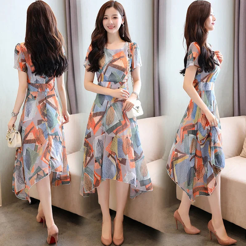 Elegant Summer Floral Dress – Women's Mid-Calf Style