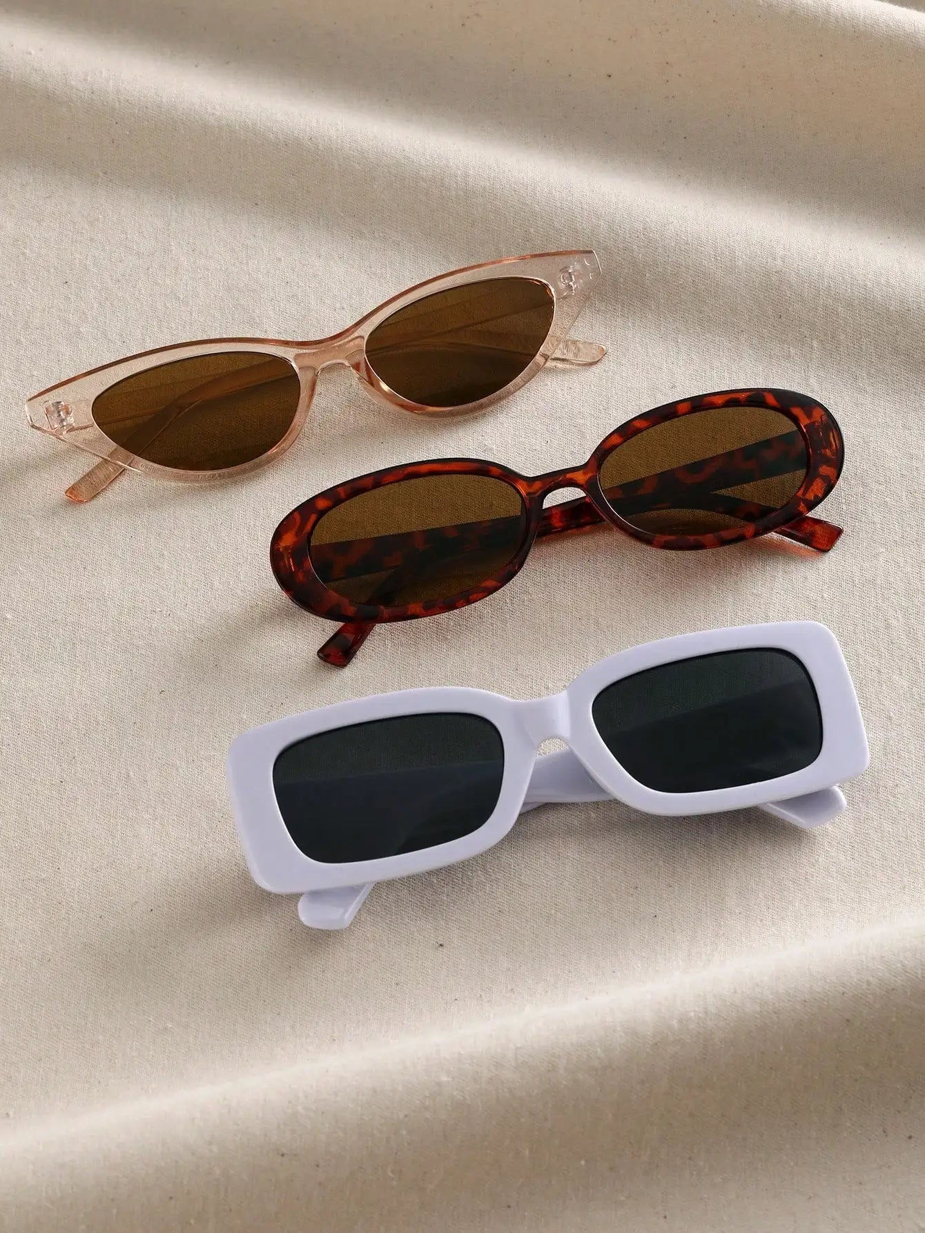 3-Piece Unisex Sunglasses Set – Cat Eye, Round & Square Frames for Outdoor Adventures