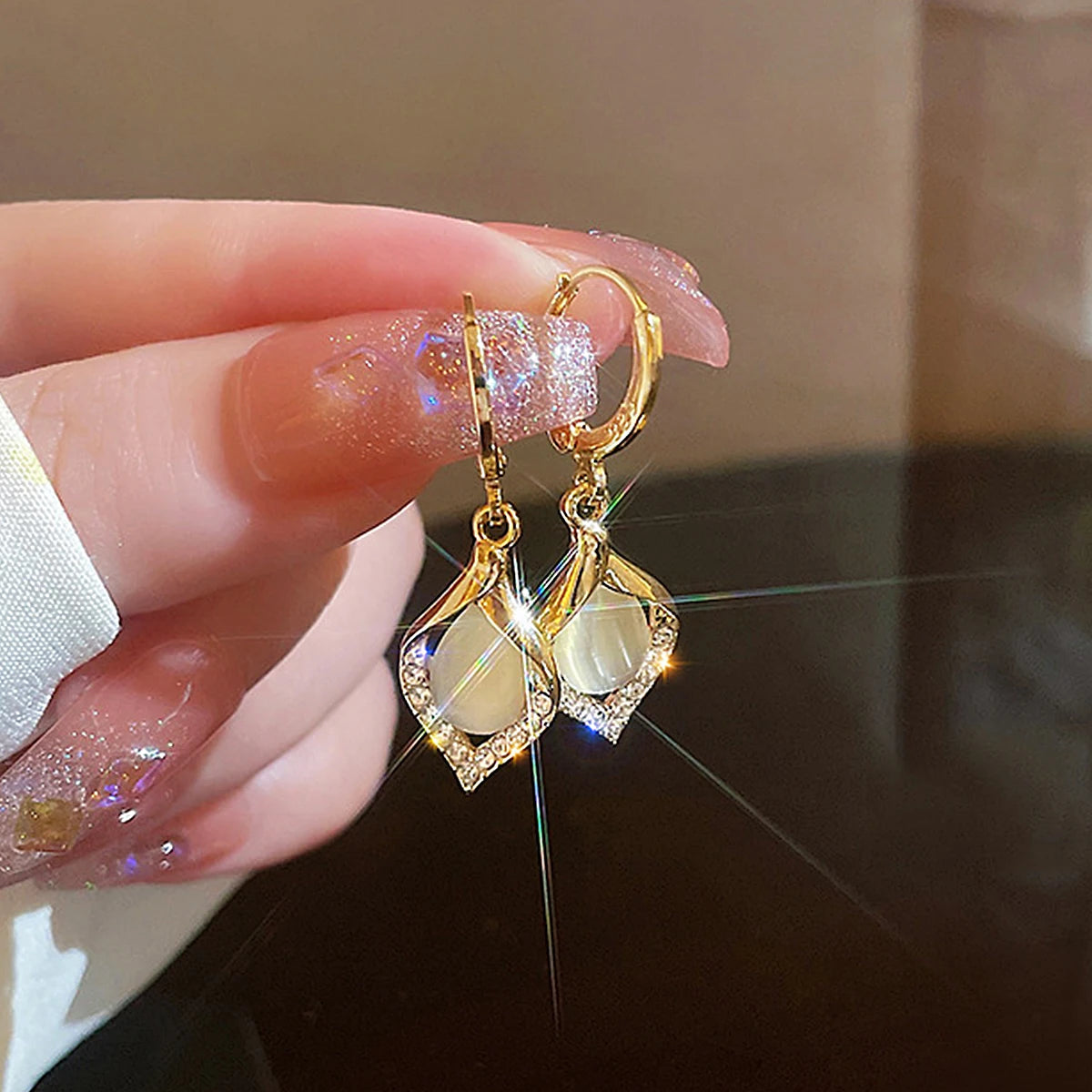 Angel Eyes Cat Eye Stone Earrings – Titanium Steel, Elegant Gift for Women